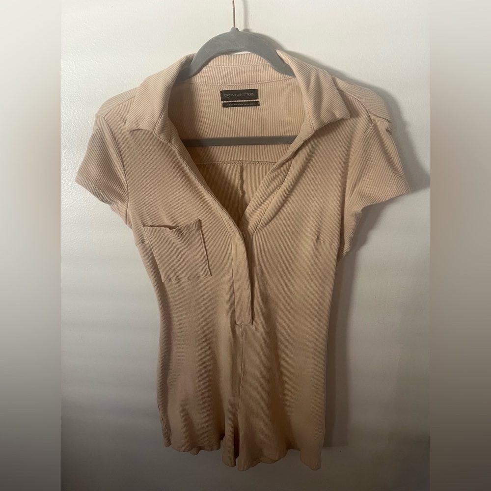 Urban Outfitters Remi Ribbed Polo Cream Romper XS